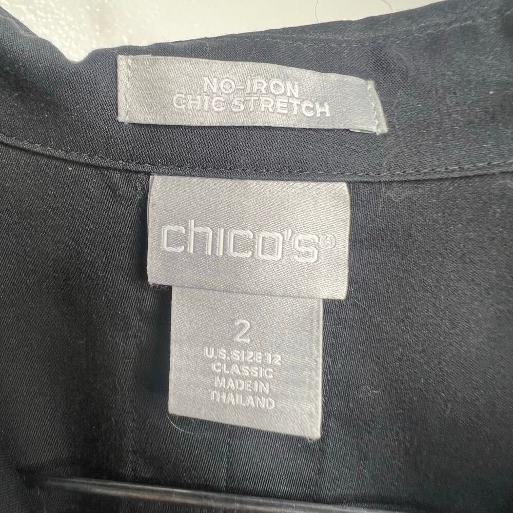 CHICO'S No-Iron Chic Stretch Shirt Classic Fit Black Multi Floral Womens Size 12 - Picture 3 of 5